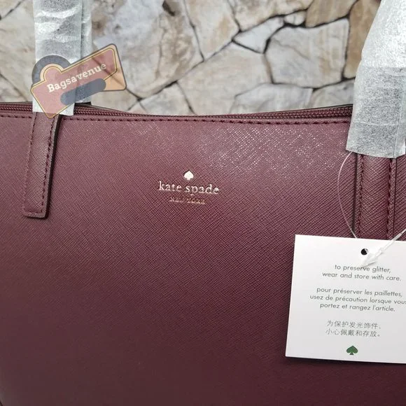#bagsavenue Penny Greta Court Cherrywood Glitter Maroon Glitter Tote Kate Spade - Picture 6 of 14
